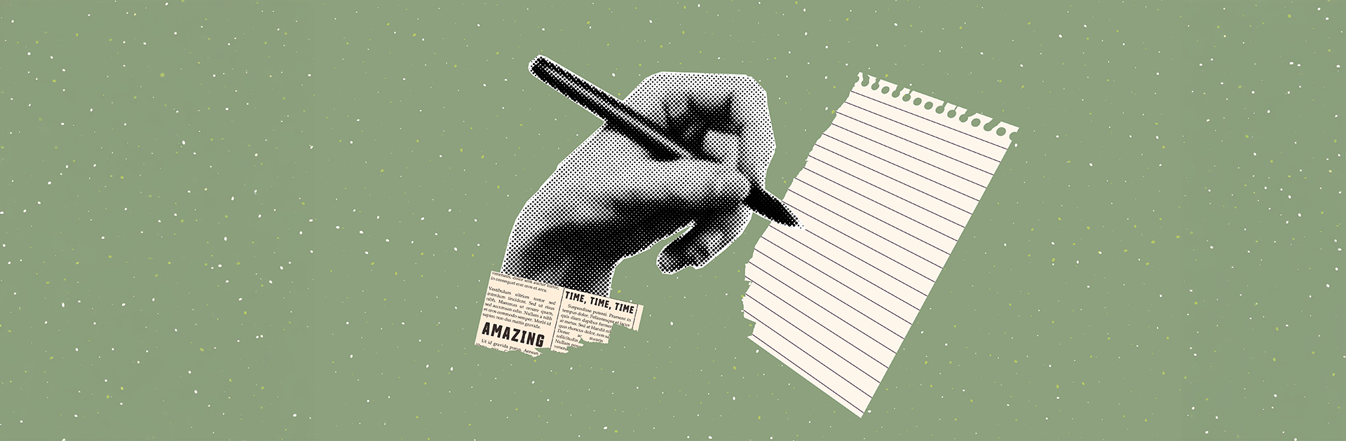 Halftone hand writes on notebook sheet.